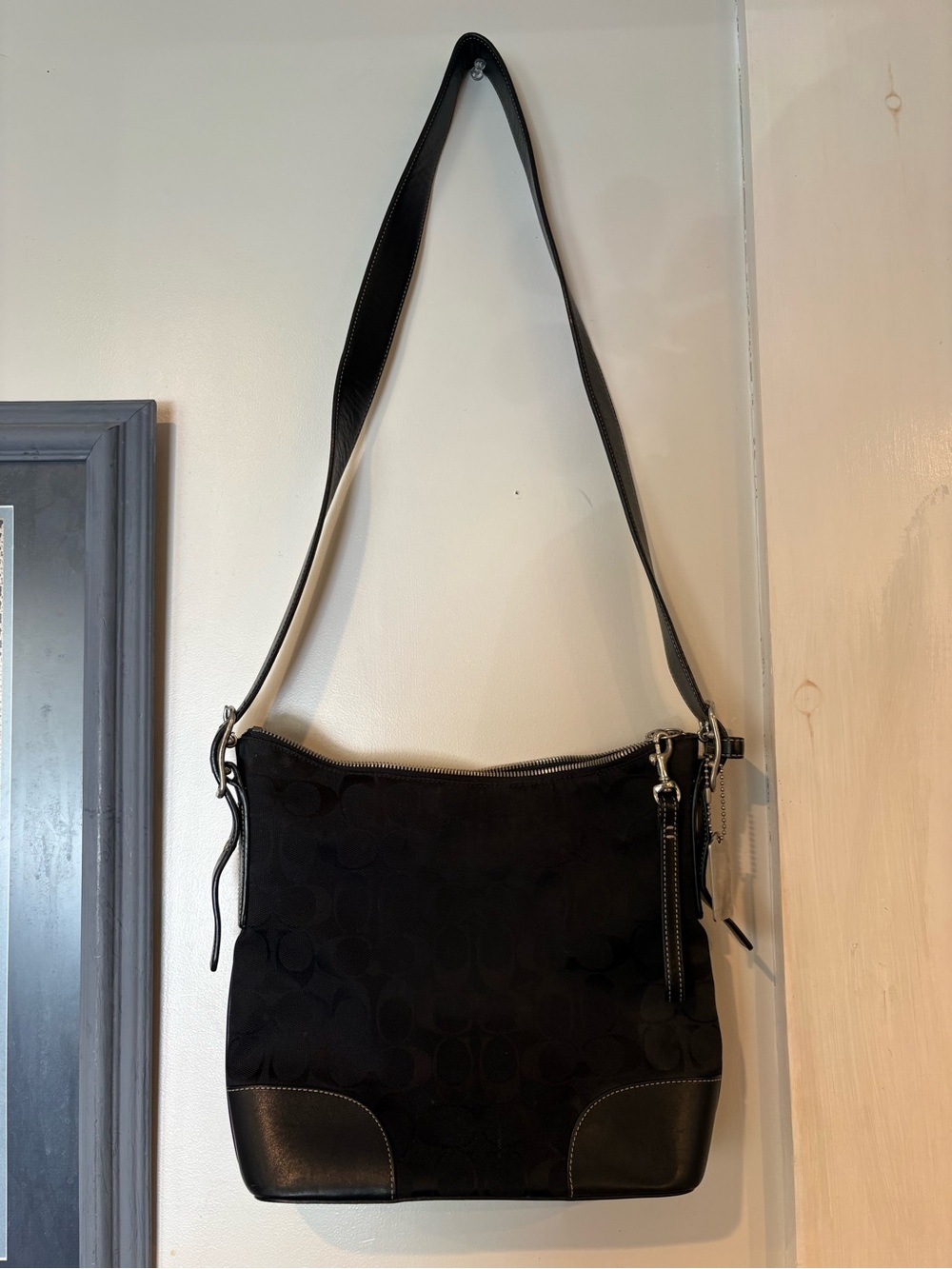 Vintage Y2K Coach Black Signature Monogram Demi Hobo Shoulder Bag Purse 6047 - Picture 4 of 10